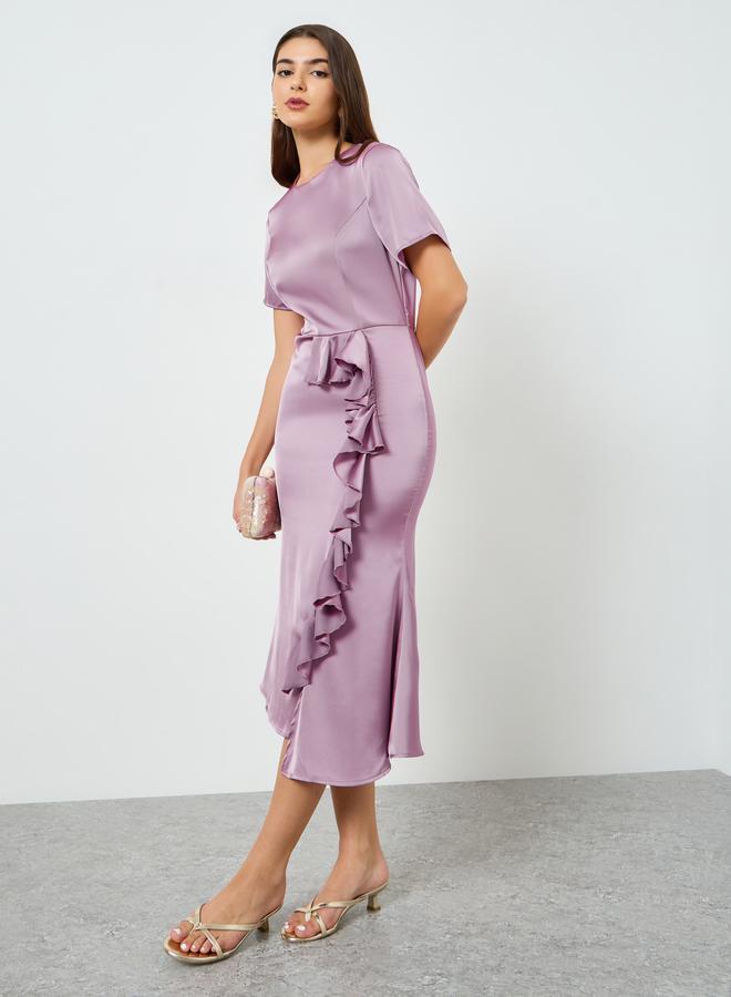 Styli Women Lilac Ruffle Detail Sheath Midi Dress - Image 5